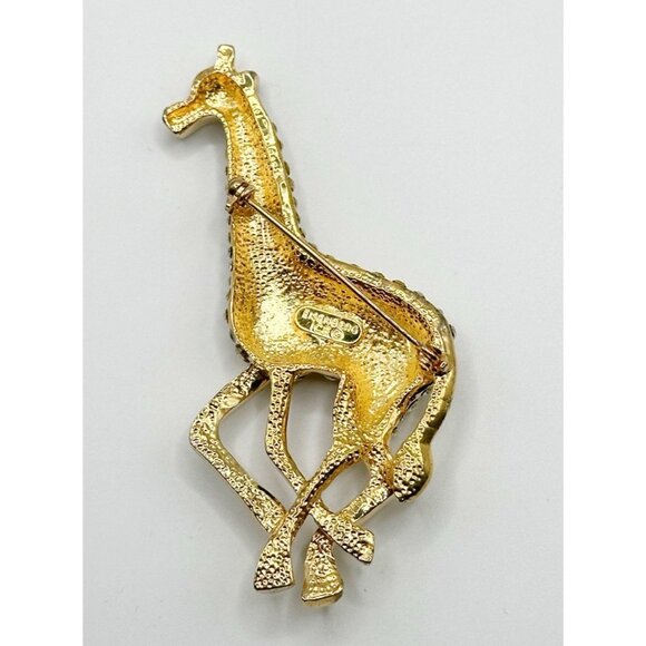 Eisenberg Ice 3 1/4" Tall ~ Gold / Black / Rhinestone Giraffe Brooch ~ Pin - Picture 2 of 2